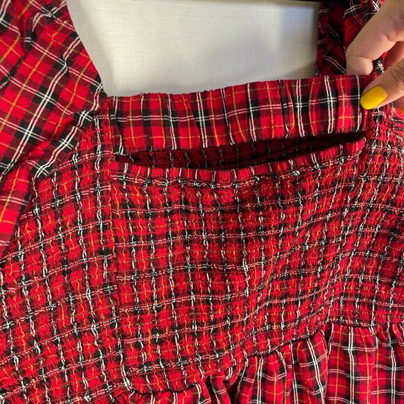 OLD NAVY Red Tartan Plaid Blouse Size XL Dark Academia Holiday Fall Autumn - Picture 7 of 14